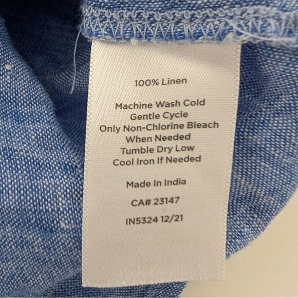 Talbots 100% Linen Shirt Womens Size Large Blue Tie Front Square Neck Coastal - Picture 5 of 11